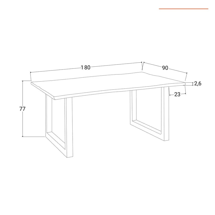 Tavolo 180x90 cm piano in legno di mango 26 mm e gambe a U 8x4 in metallo nero - Freia Mango