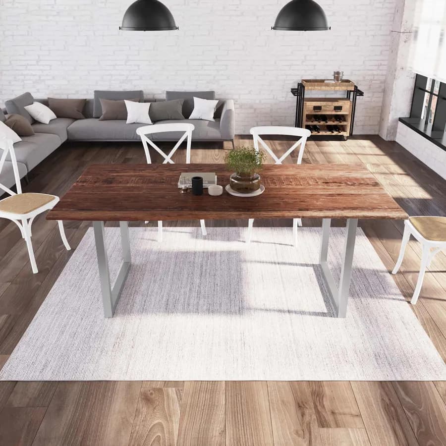 Tavolo 200x100 cm piano in legno di acacia 25 mm e gambe a U 5x5 in metallo cromo - Freia Wood