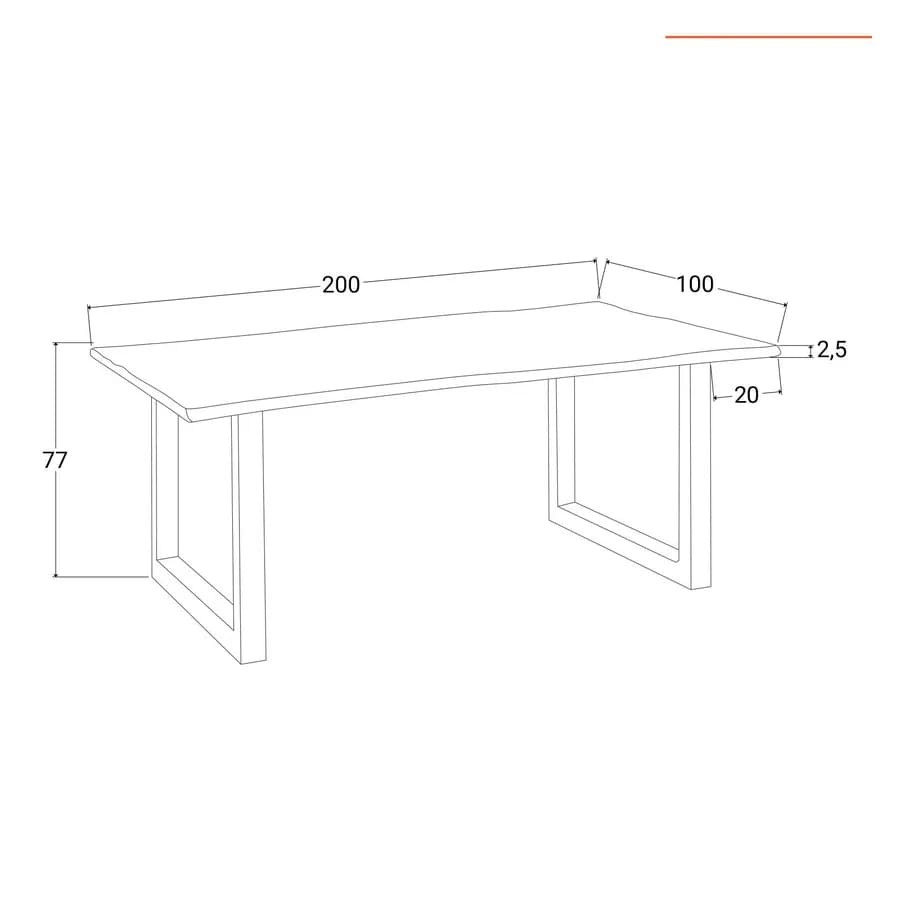 Tavolo 200x100 cm piano in legno di acacia 25 mm e gambe a U 8x4 in metallo cromo - Freia Wood