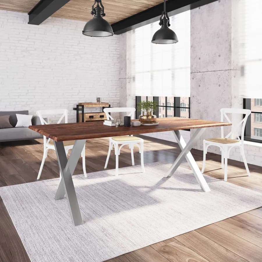 Tavolo 200x100 cm con gambe in acciaio a X 8x4 cm cromate - Freia Wood