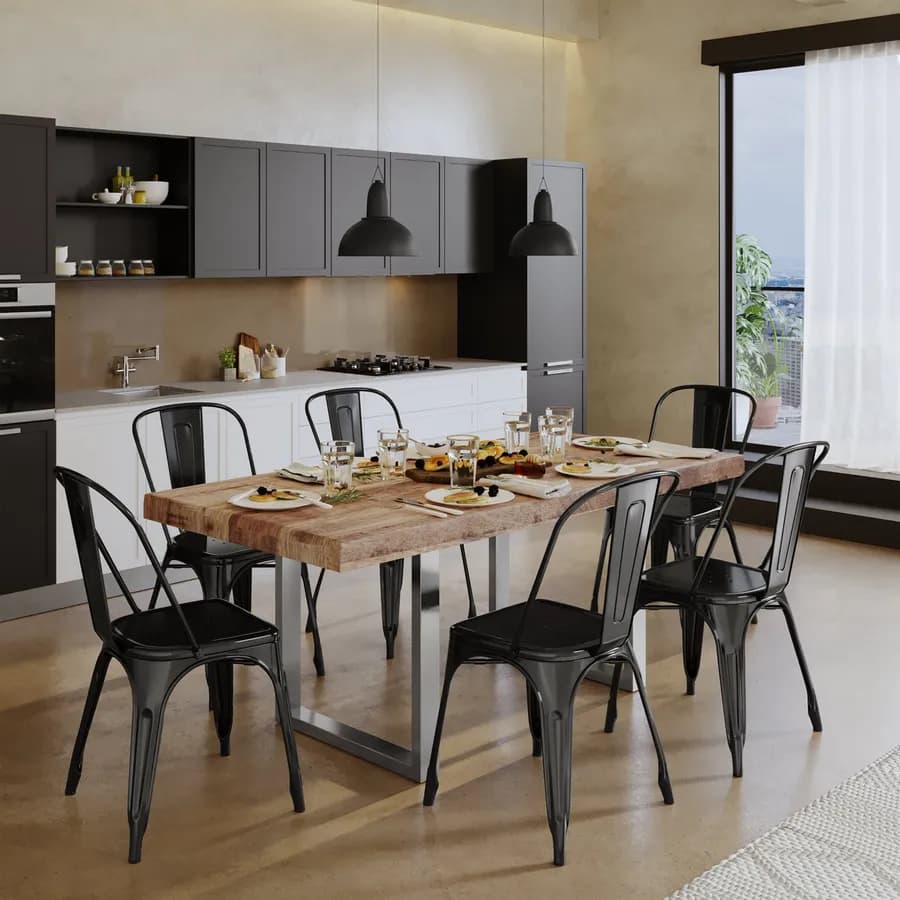 Tavolo 200x100 cm top scatolato in legno di mango 80 mm e gambe a U 8x4 in metallo cromo - Freia Mango