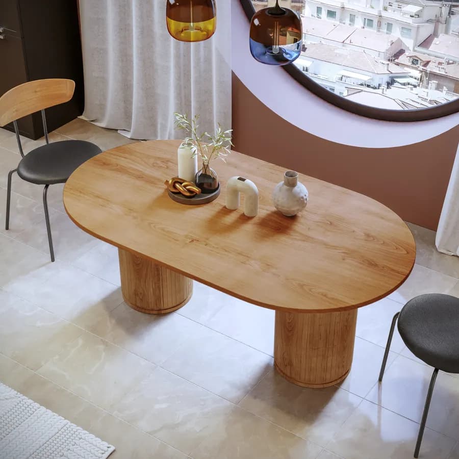 Tavolo 200x100 cm in legno di mango con gambe a colonna cannettate - Bimini