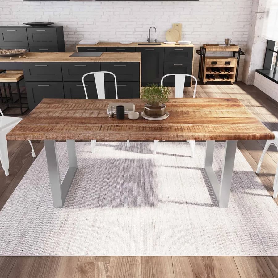 Tavolo 200x100 cm piano in legno di mango 26 mm e gambe a U 8x4 in metallo cromo - Freia Mango