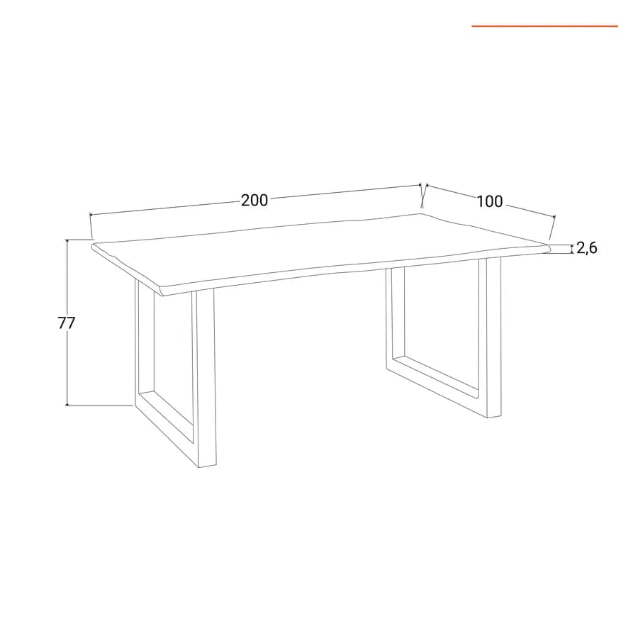 Tavolo 200x100 cm piano in legno di mango 26 mm e gambe a U 8x4 in metallo cromo - Freia Mango