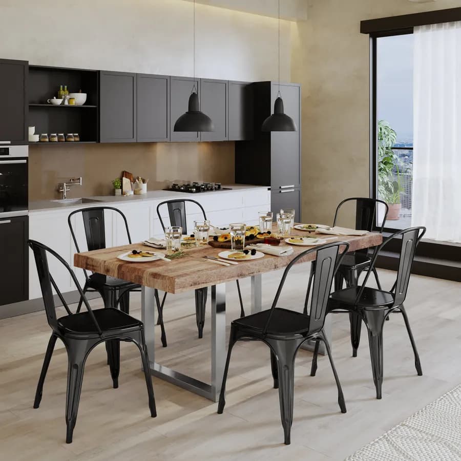 Tavolo 200x100 cm top scatolato in legno di mango 80 mm e gambe a U 5x5 in metallo cromo - Freia Mango