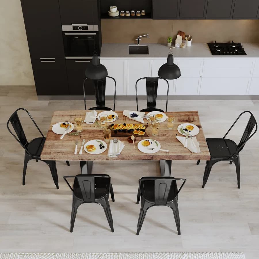 Tavolo 200x100 cm top scatolato in legno di mango 80 mm e gambe a U 5x5 in metallo cromo - Freia Mango