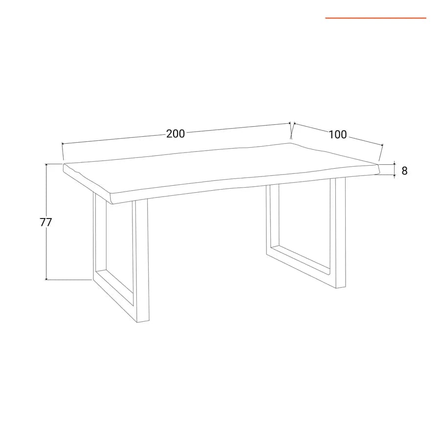 Tavolo 200x100 cm top scatolato in legno di mango 80 mm e gambe a U 8x4 in metallo nero - Freia Mango
