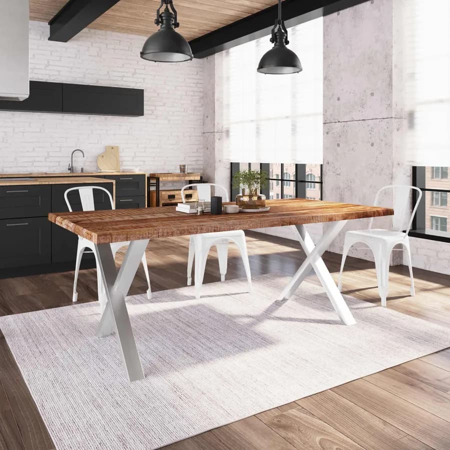 Tavolo 200x100 cm top 80 mm in legno e gambe in acciaio a X 8x4 cromate - Freia Mango