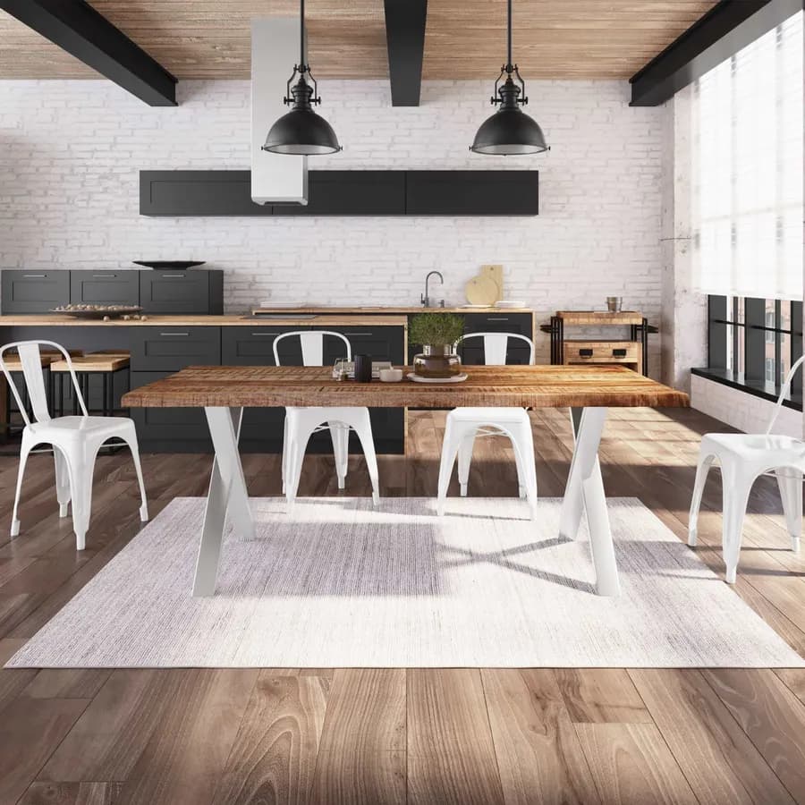 Tavolo 200x100 cm top 80 mm in legno e gambe in acciaio a X 8x4 cromate - Freia Mango