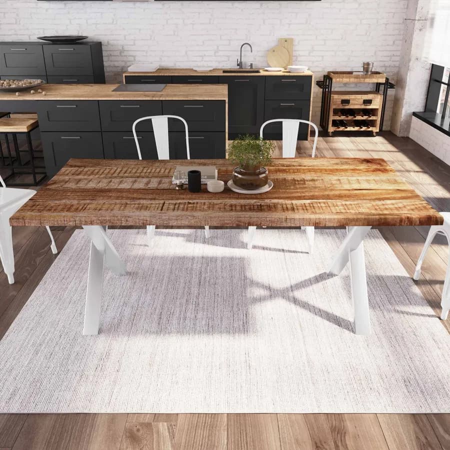 Tavolo 200x100 cm top 80 mm in legno e gambe in acciaio a X 8x4 cromate - Freia Mango