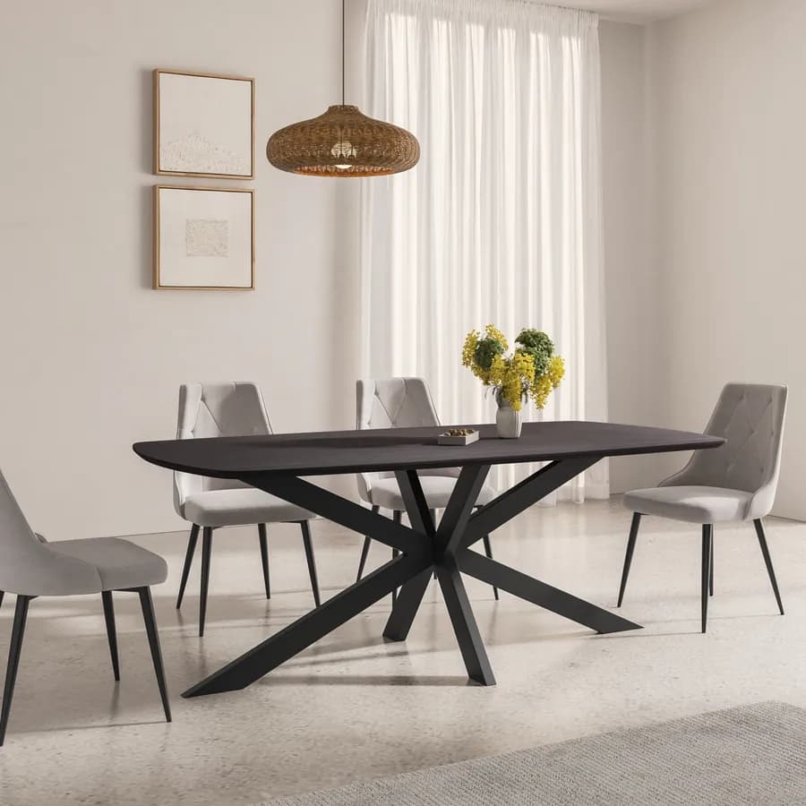 Tavolo 200x100 top legno di mango nero e gambe in metallo nero - Striv