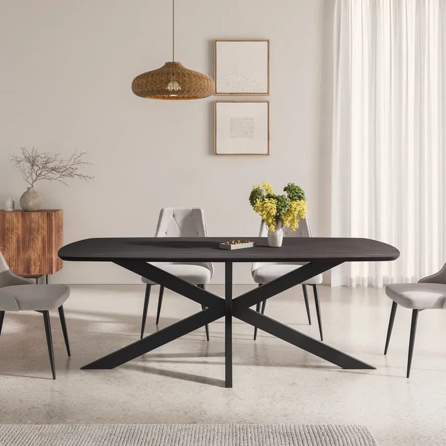 Tavolo 200x100 top legno di mango nero e gambe in metallo nero - Striv