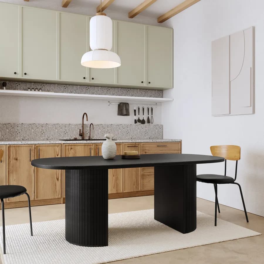 Tavolo da pranzo 200x100 cm in legno di mango nero con gambe cannettate a semicerchio - Malua