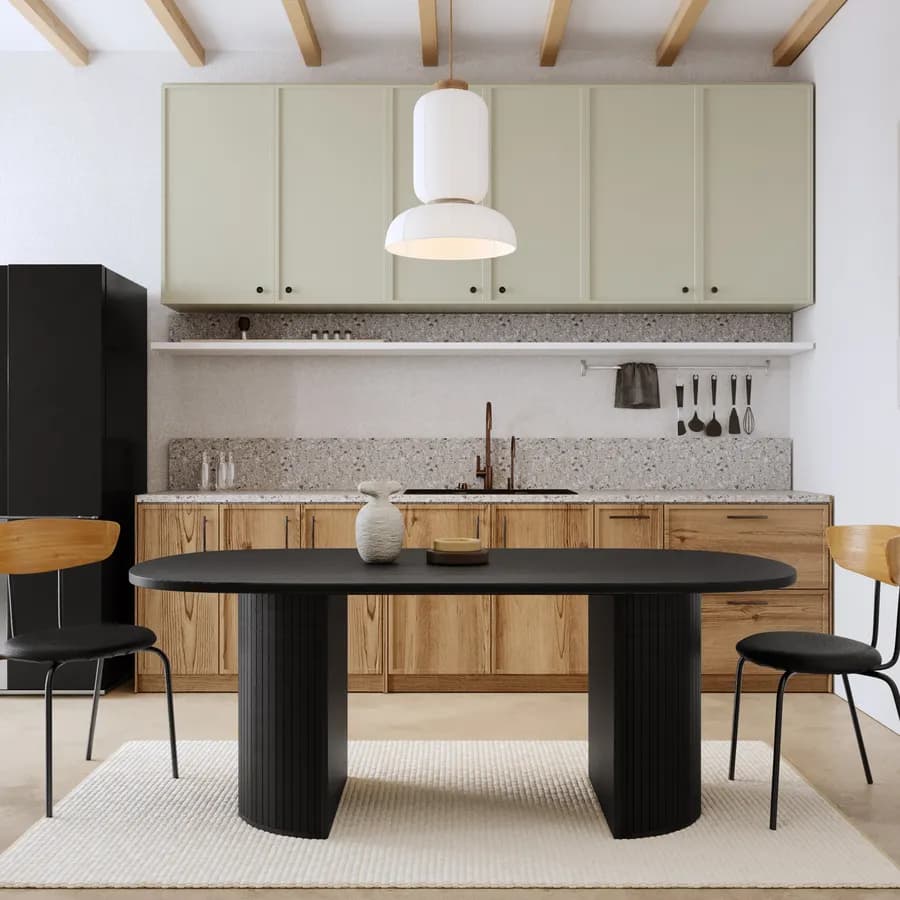 Tavolo da pranzo 200x100 cm in legno di mango nero con gambe cannettate a semicerchio - Malua