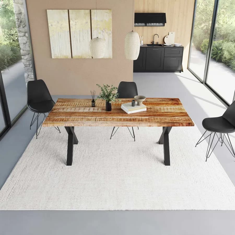 Tavolo 220x100 cm piano in legno di mango 26 mm e gambe a X 8x8 in metallo nero - Freia Mango
