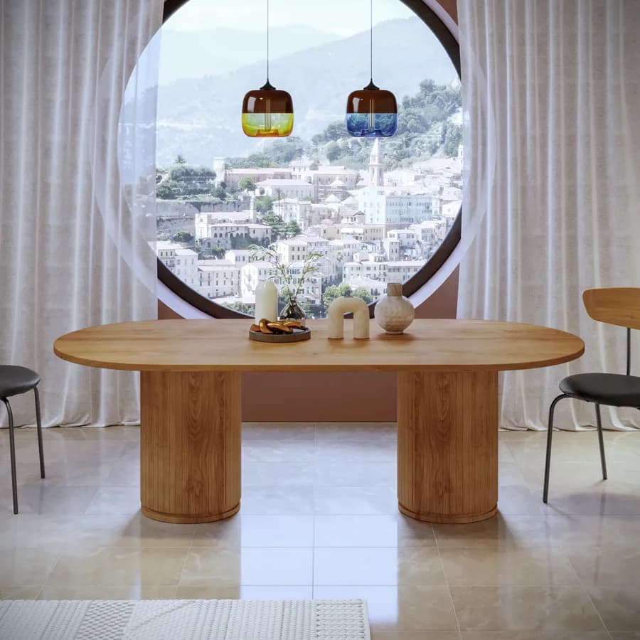 Tavolo 240x110 cm in legno di mango con gambe a colonna cannettate - Bimini