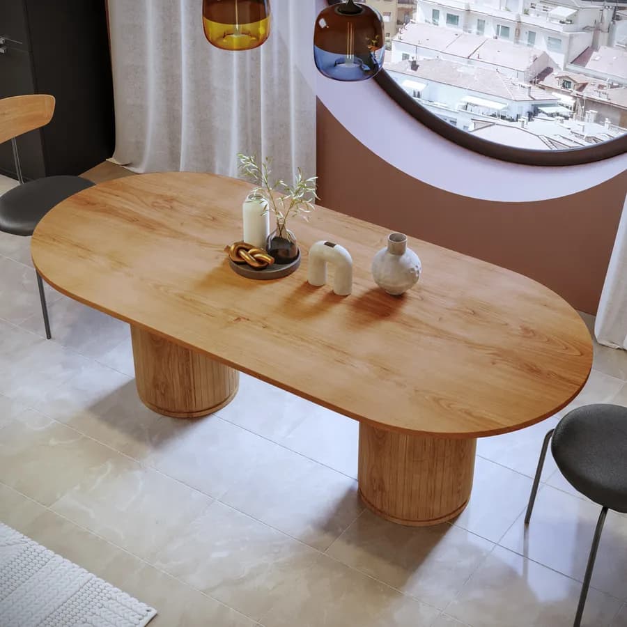 Tavolo 240x110 cm in legno di mango con gambe a colonna cannettate - Bimini