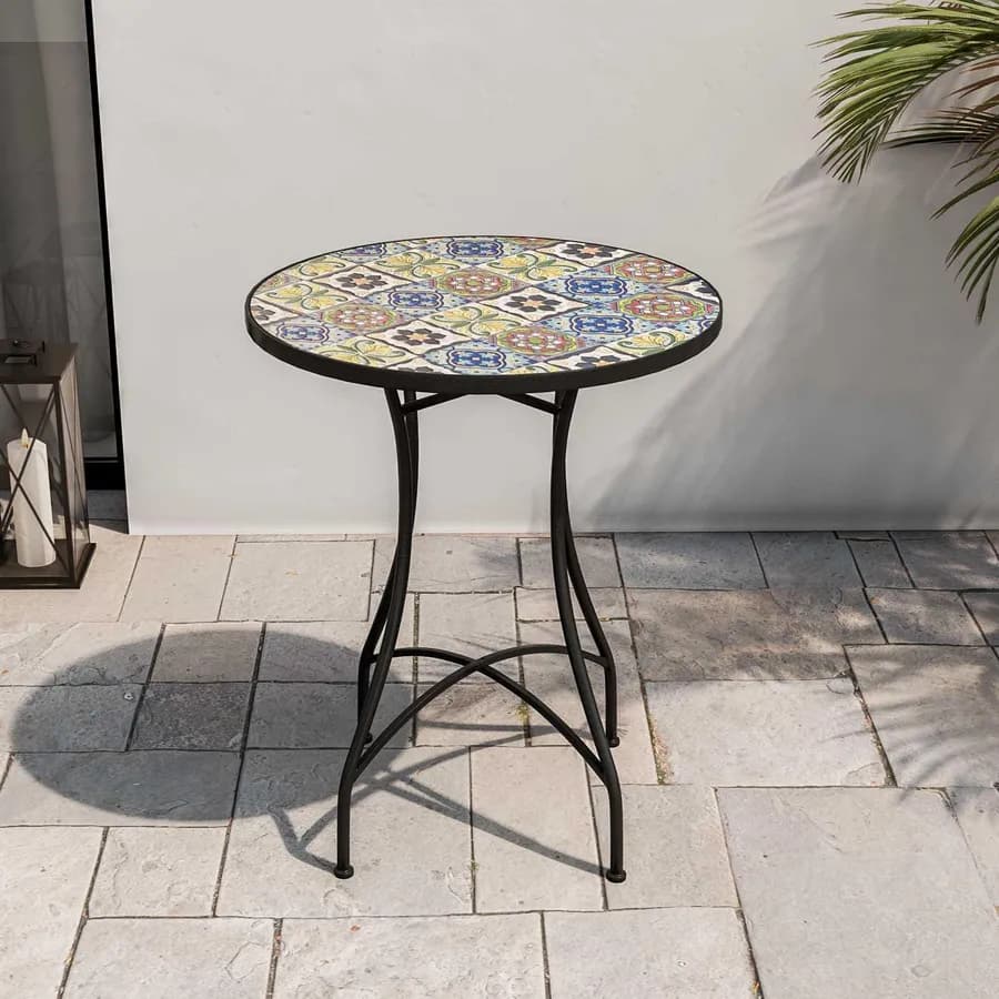 Tavolo rotondo 60 cm con decorazione maiolica toni freddi - Otranto