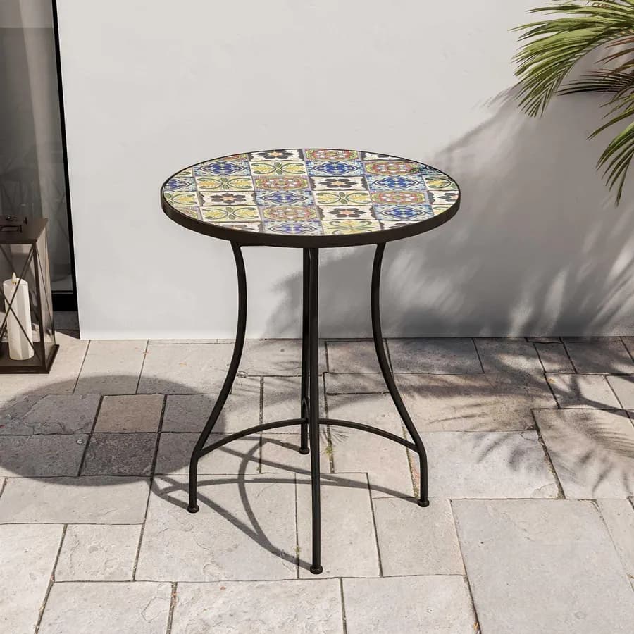 Tavolo rotondo 60 cm con decorazione maiolica toni freddi - Otranto