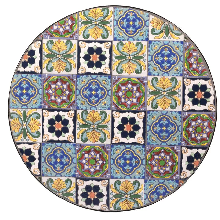 Tavolo rotondo 60 cm con decorazione maiolica toni freddi - Otranto
