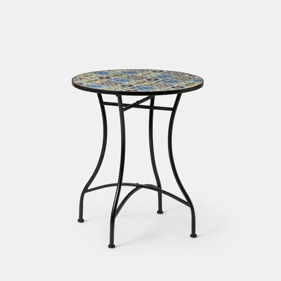 Tavolo rotondo 60 cm con decorazione maiolica toni freddi - Otranto