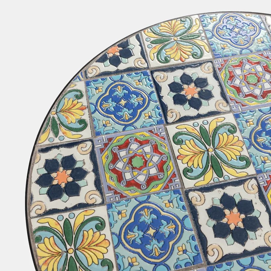 Tavolo rotondo 60 cm con decorazione maiolica toni freddi - Otranto