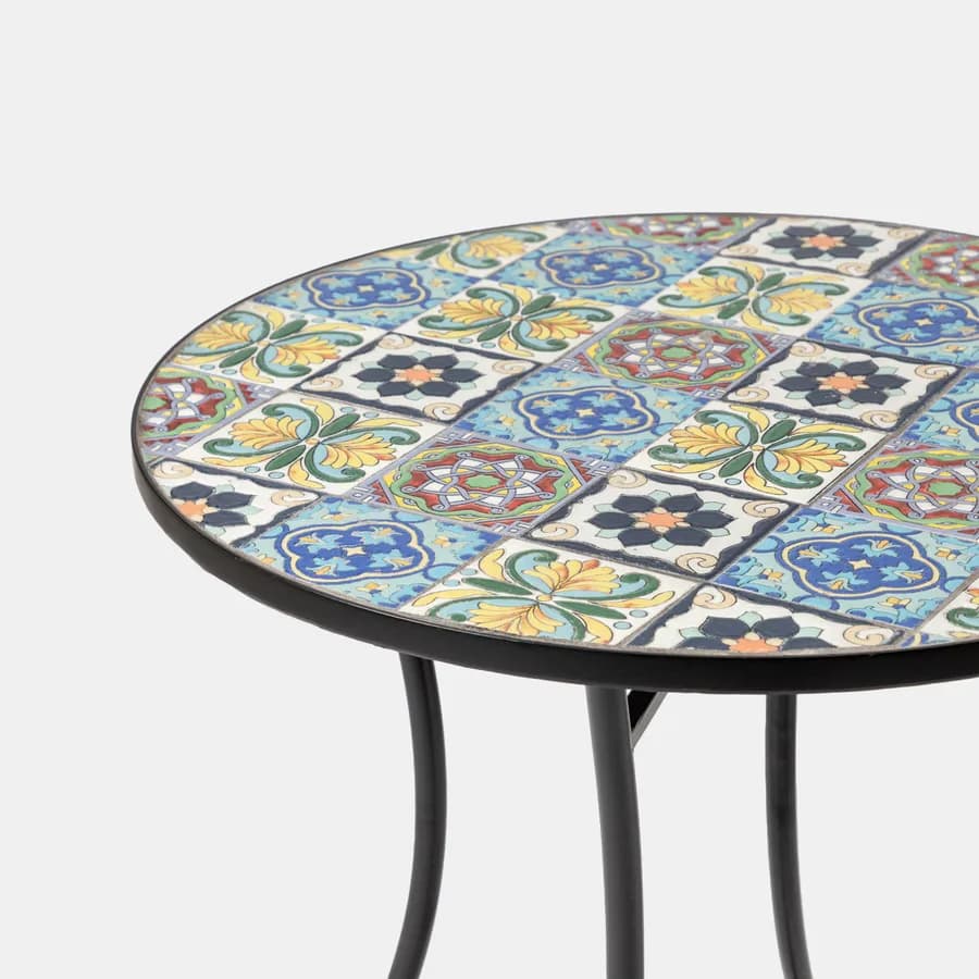 Tavolo rotondo 60 cm con decorazione maiolica toni freddi - Otranto