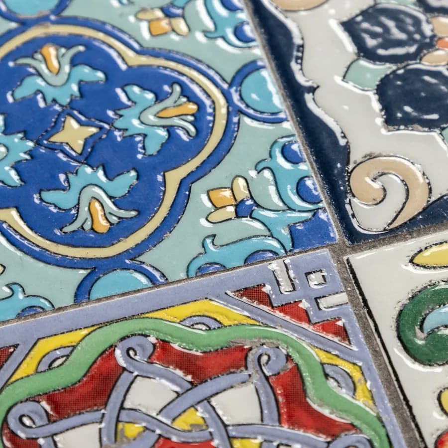 Tavolo rotondo 60 cm con decorazione maiolica toni freddi - Otranto