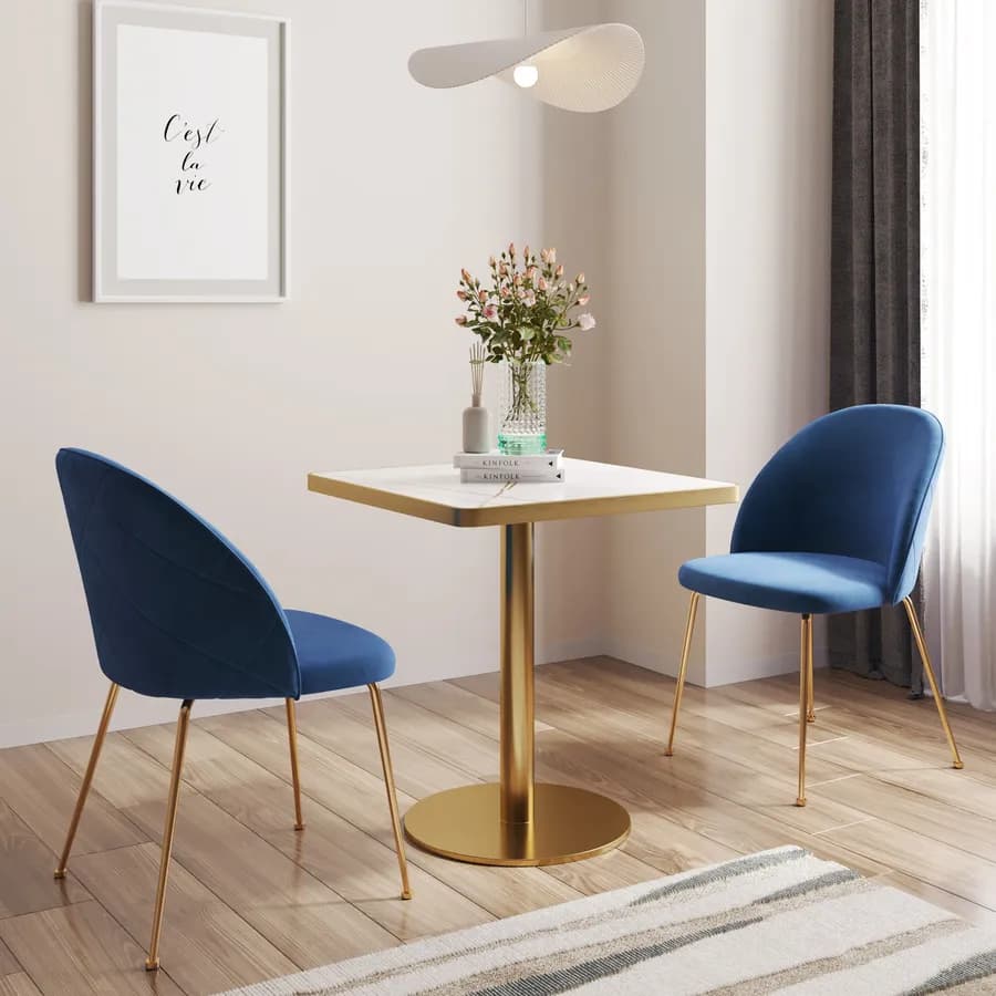 Tavolo 70x70 cm top in pietra siterizzata bianco effetto marmo e base oro in acciaio spazzolato - Caio Deluxe