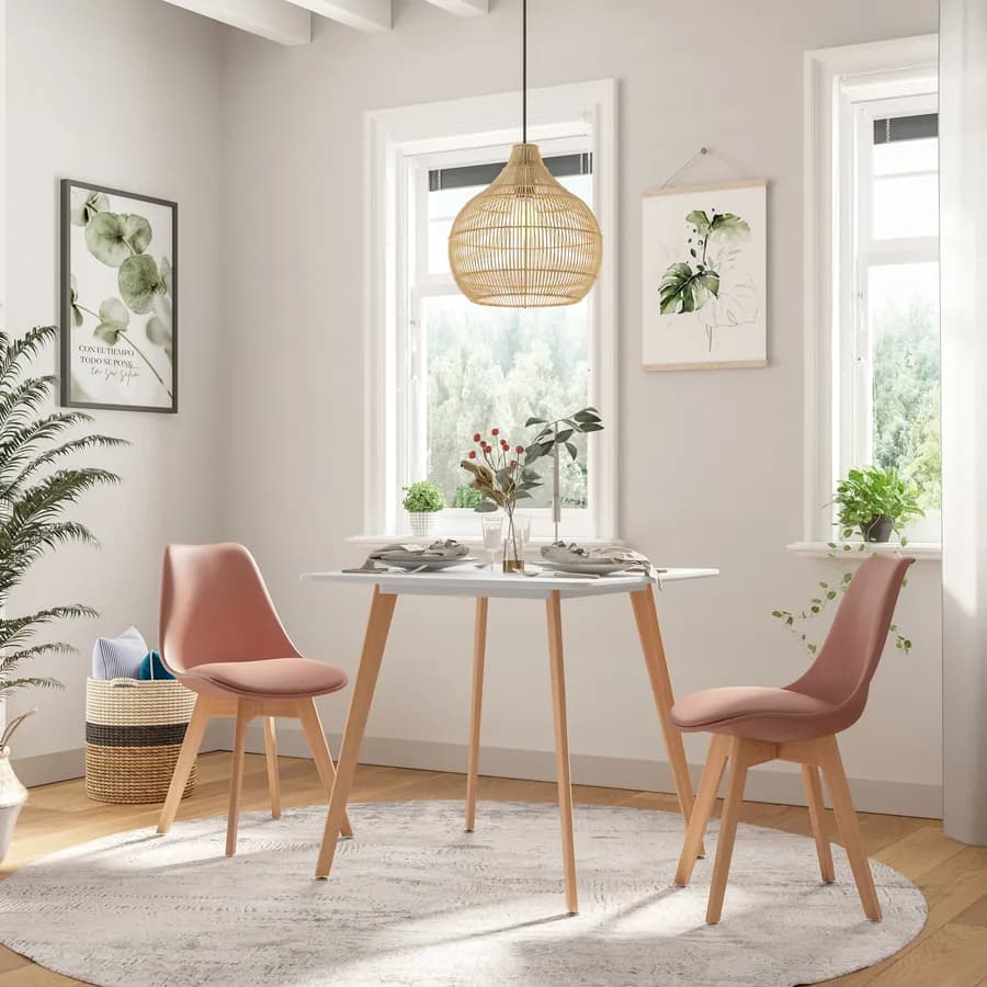 Tavolo 80x80 cm con top bianco opaco e gambe in legno di faggio - Alborg