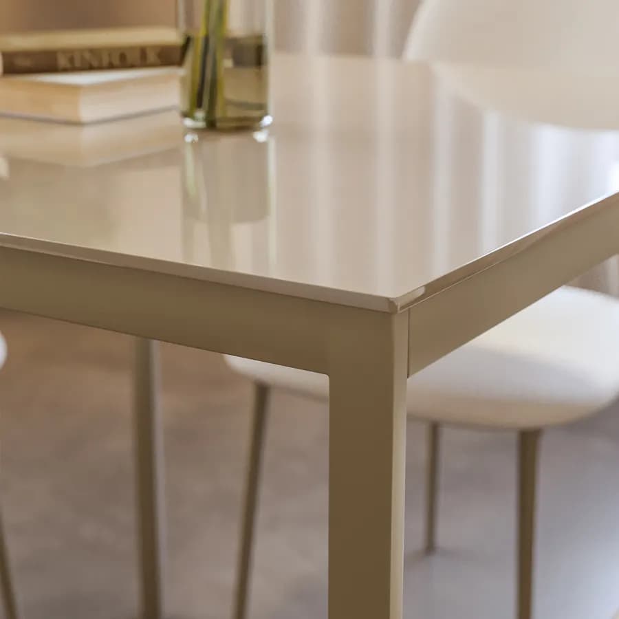 Tavolo 80x80 cm con top in vetro temperato tortora e gambe in metallo - Styloi