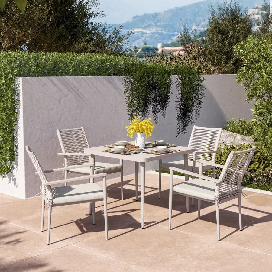 Tavolo da giardino 90x90 cm in acciaio ecrù - Rodriguez