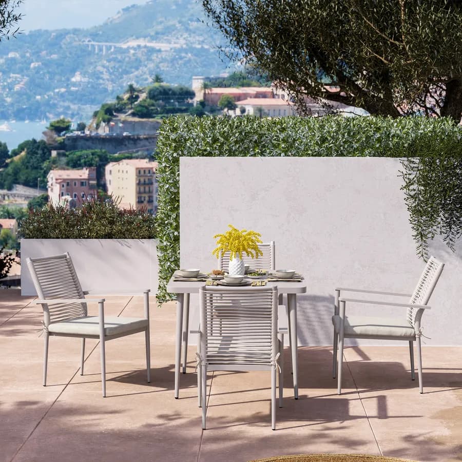 Tavolo da giardino 90x90 cm in acciaio ecrù - Rodriguez