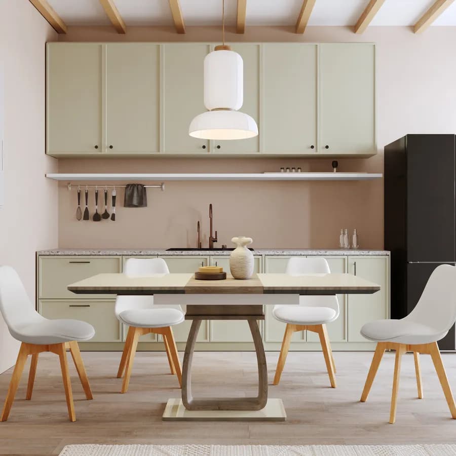 Tavolo allungabile 120-160x80 cm piano in vetro champagne e gamba centrale in legno - Stage