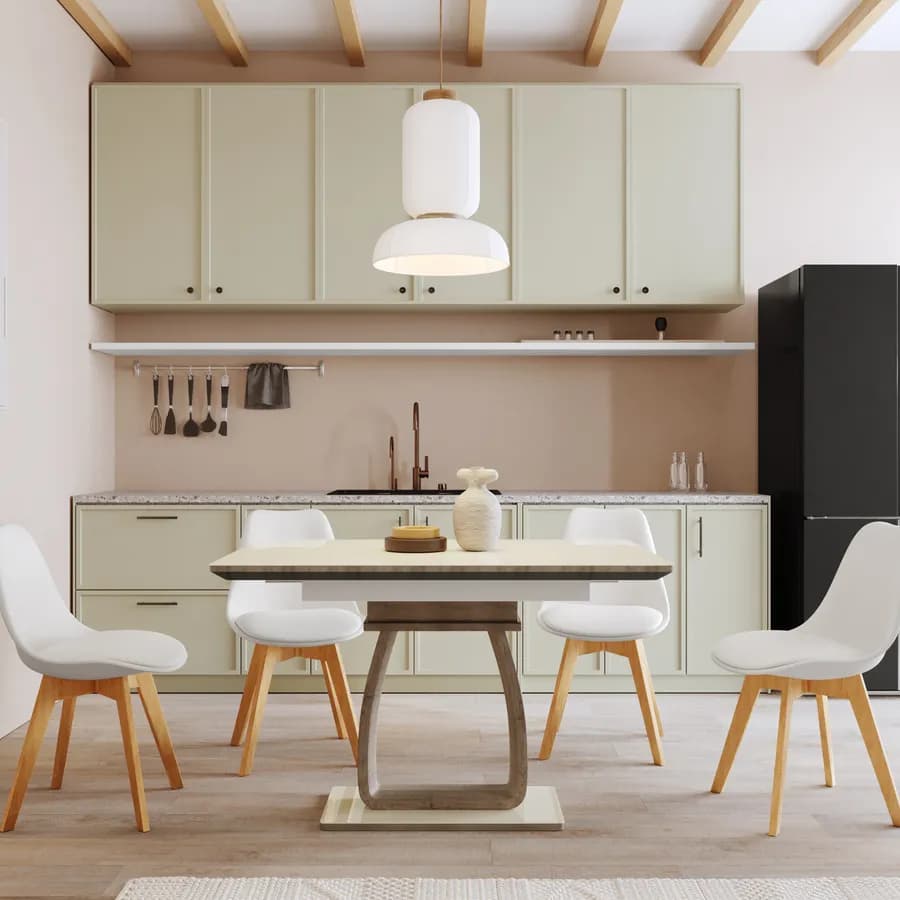 Tavolo allungabile 120-160x80 cm piano in vetro champagne e gamba centrale in legno - Stage