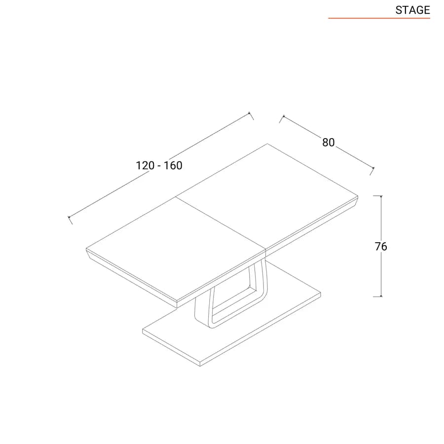 Tavolo allungabile 120-160x80 cm piano in vetro champagne e gamba centrale in legno - Stage