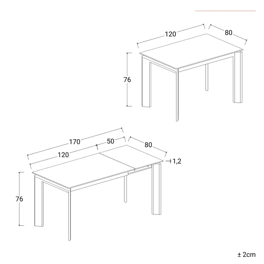 Tavolo allungabile 120-170x80 cm in ceramica antracite - Dorito