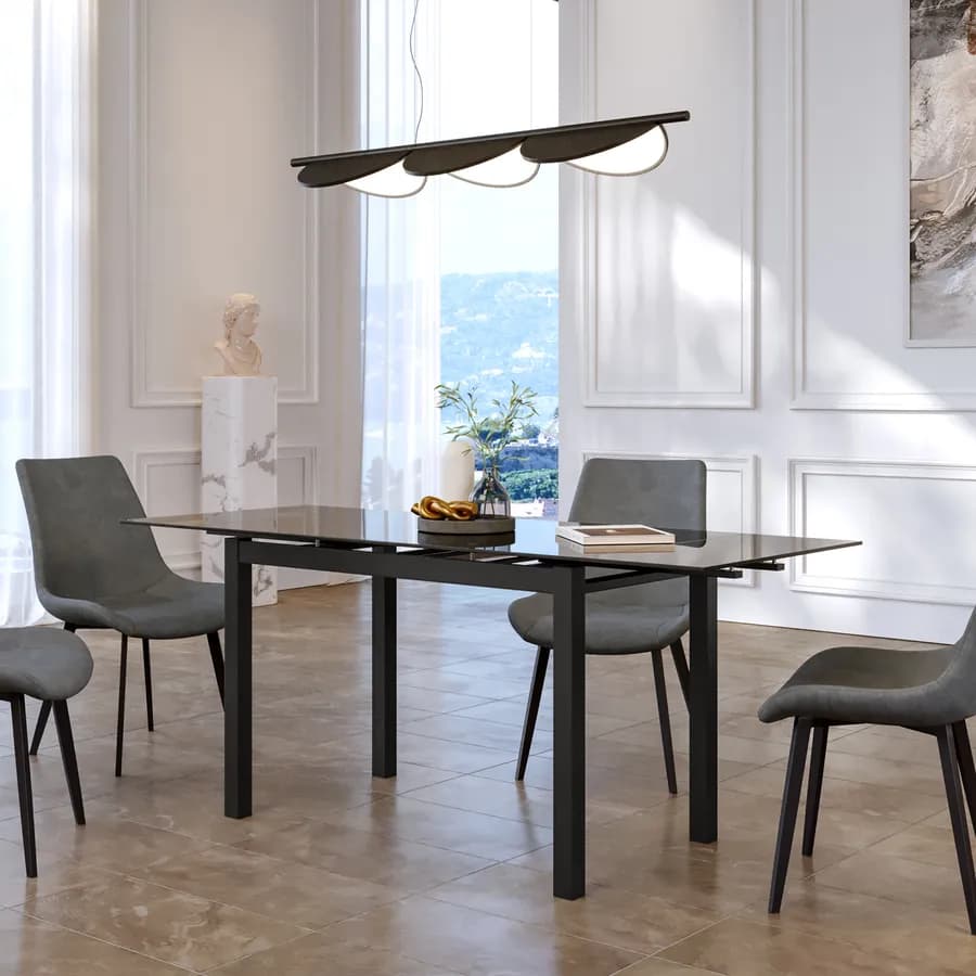 Tavolo allungabile 120-180x70 cm con piano in vetro nero - Namari