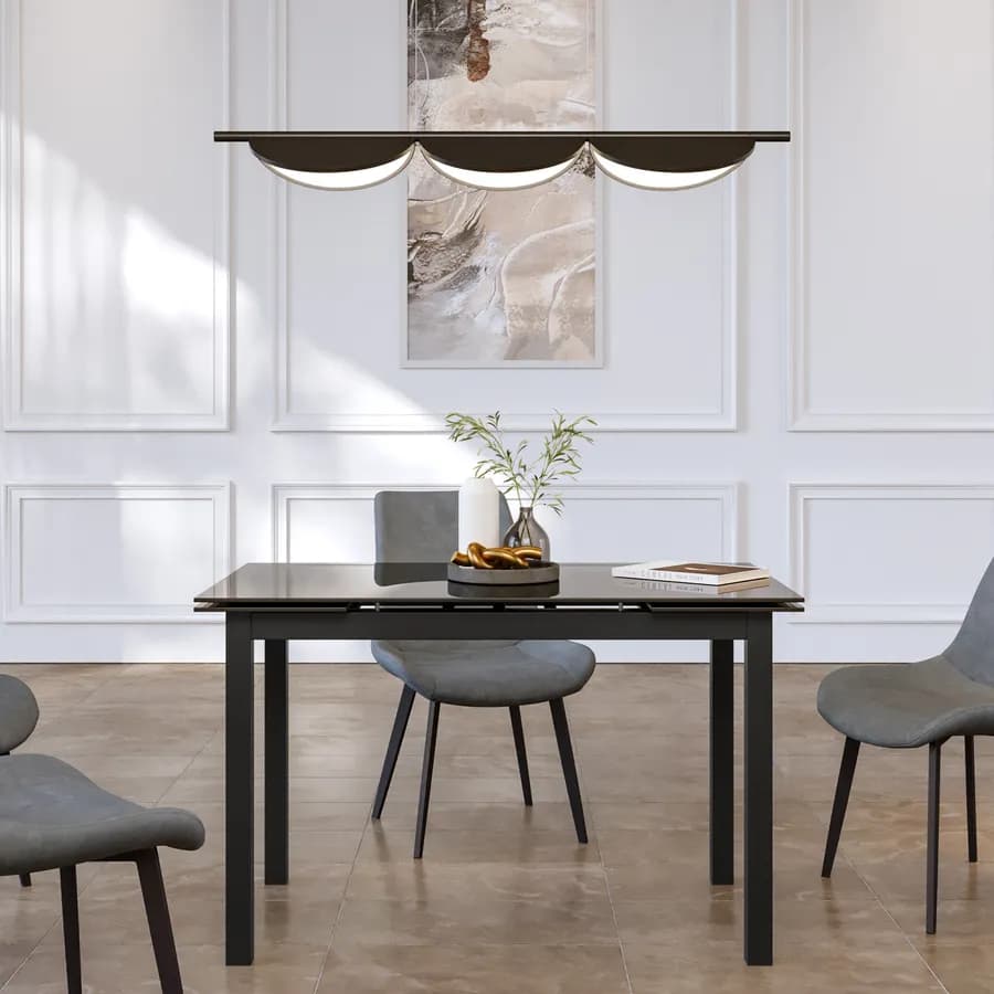 Tavolo allungabile 120-180x70 cm con piano in vetro nero - Namari