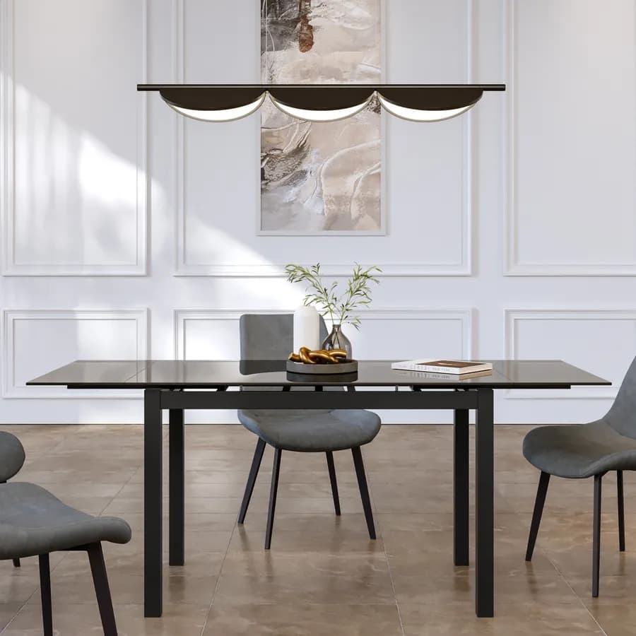 Tavolo allungabile 120-180x70 cm con piano in vetro nero - Namari