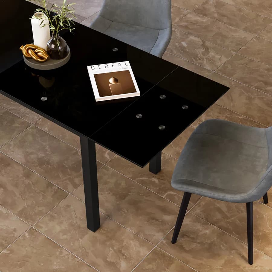 Tavolo allungabile 120-180x70 cm con piano in vetro nero - Namari