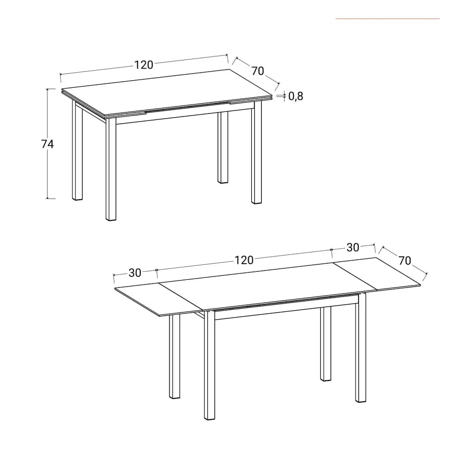 Tavolo allungabile 120-180x70 cm con piano in vetro nero - Namari