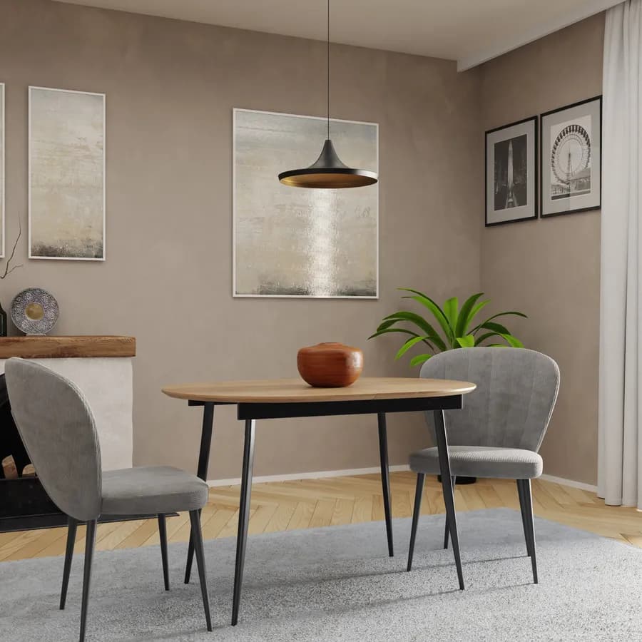 Tavolo allungabile 120-160x80 cm top effetto rovere americano e gambe nere - Taveo