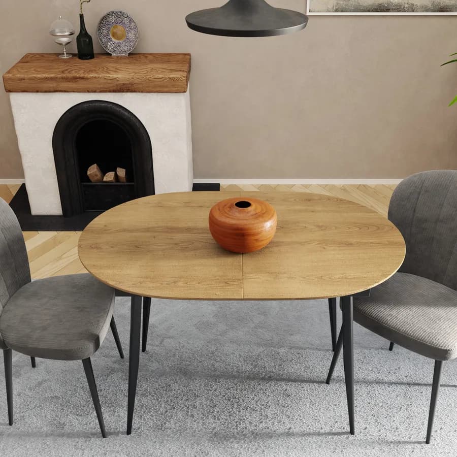 Tavolo allungabile 120-160x80 cm top effetto rovere americano e gambe nere - Taveo