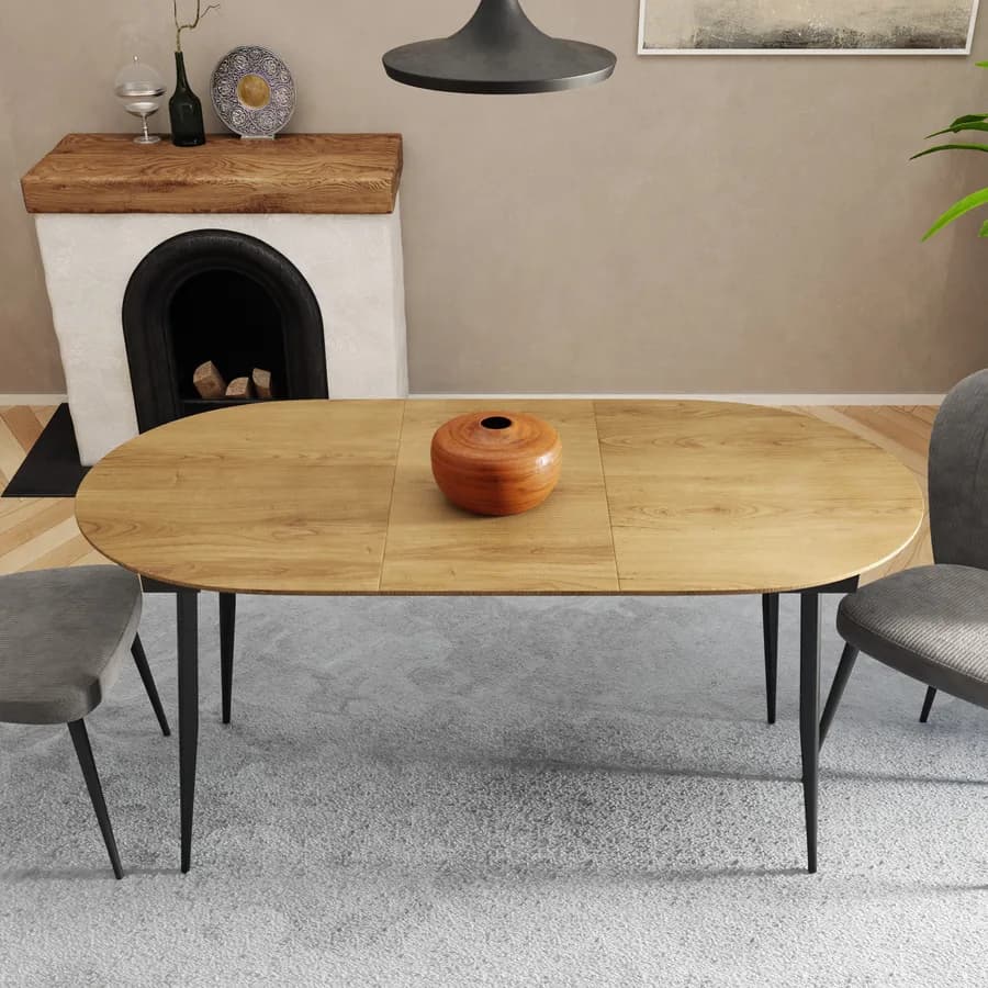 Tavolo allungabile 120-160x80 cm top effetto rovere americano e gambe nere - Taveo