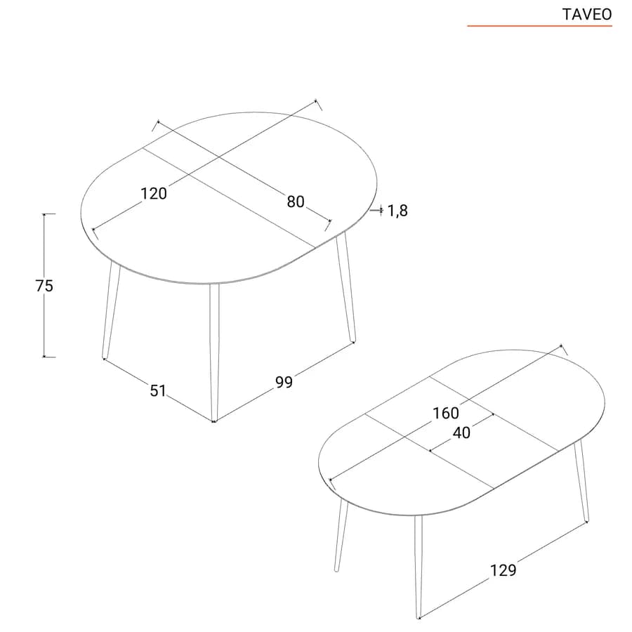 Tavolo allungabile 120-160x80 cm top effetto rovere americano e gambe nere - Taveo