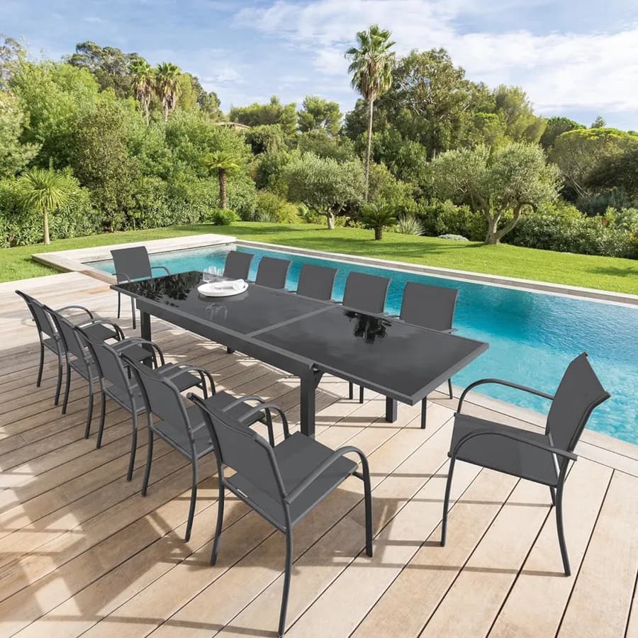 Tavolo allungabile 135/270x90 cm top in vetro e struttura in alluminio grafite - Pozar