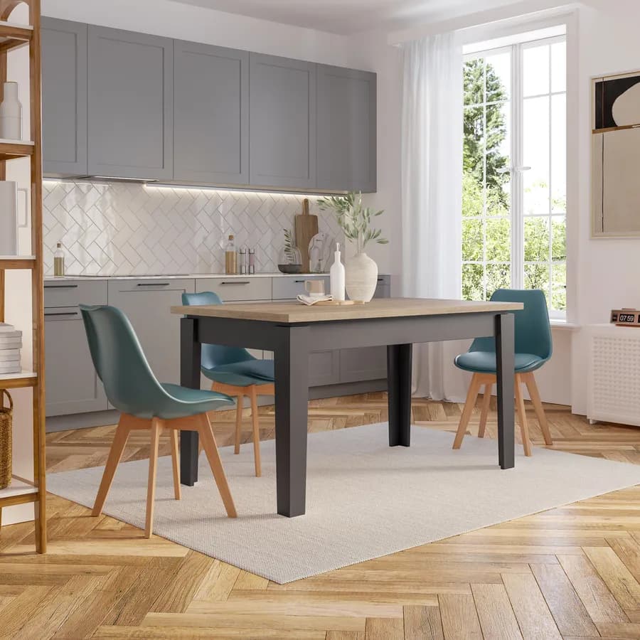 Tavolo allungabile 140-190x80 cm in legno antracite con top rovere - Amigo