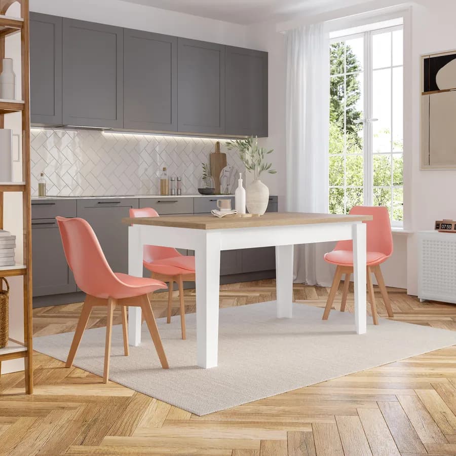 Tavolo allungabile 140-190x80 cm in legno bianco con top rovere - Amigo
