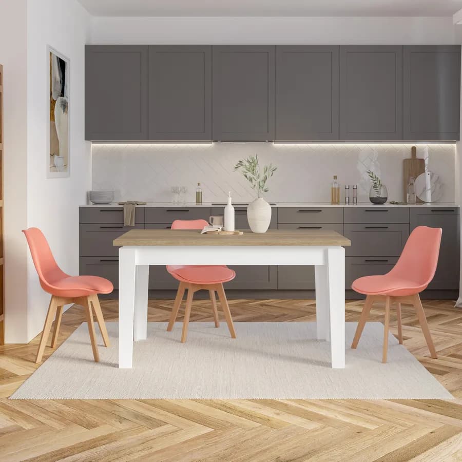 Tavolo allungabile 140-190x80 cm in legno bianco con top rovere - Amigo